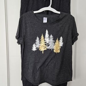 Gold and Gray Tree Graphic Short Sleeve Tee And Joggers Lounge/Pajama Set